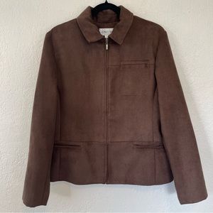Vintage Jones Wear Brown Faux Suede Collar Zip Jacket 12